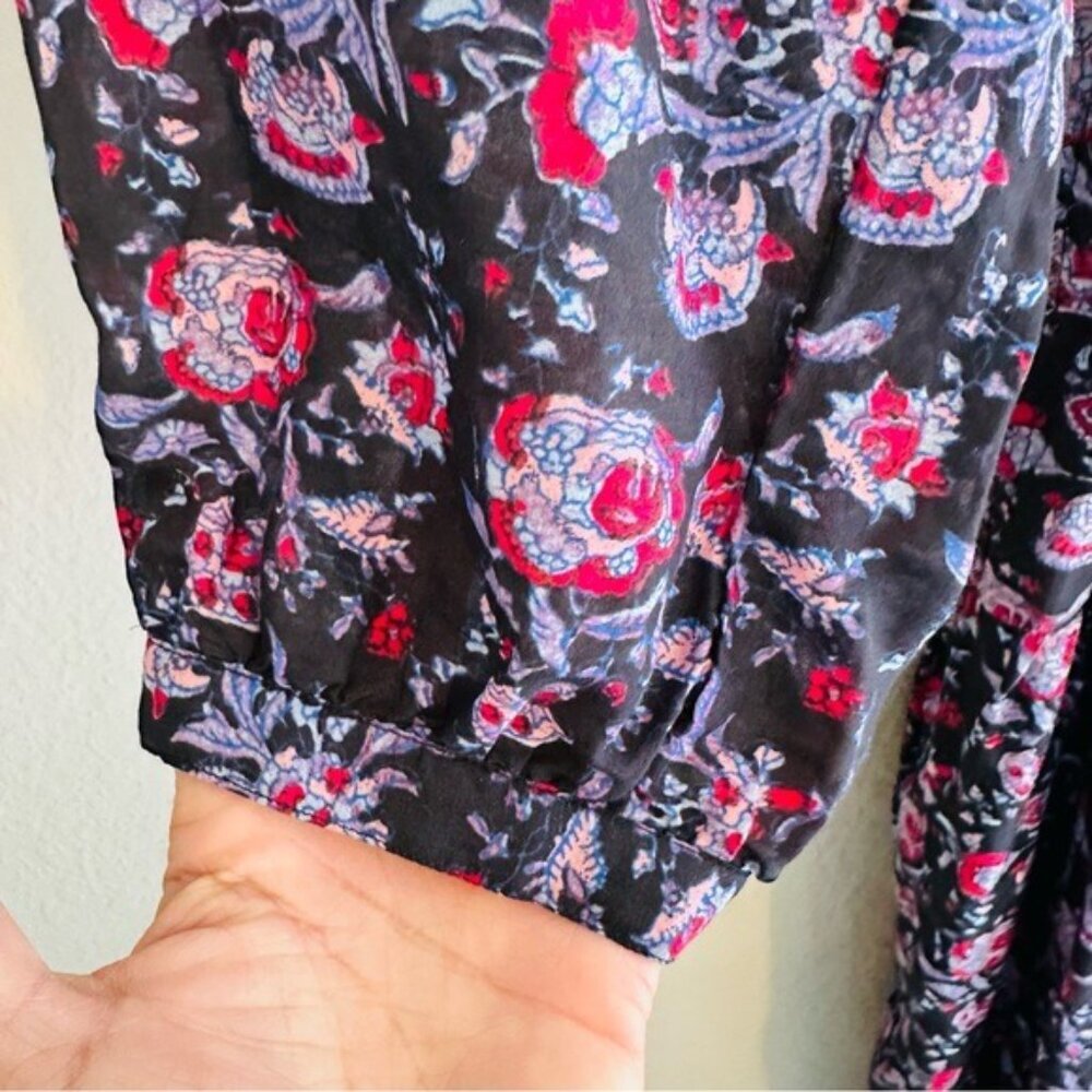 XiRENA Annieka Long Sleeve Belted Tie Midi Dress Silk Blend Floral Black Small - Picture 9 of 16